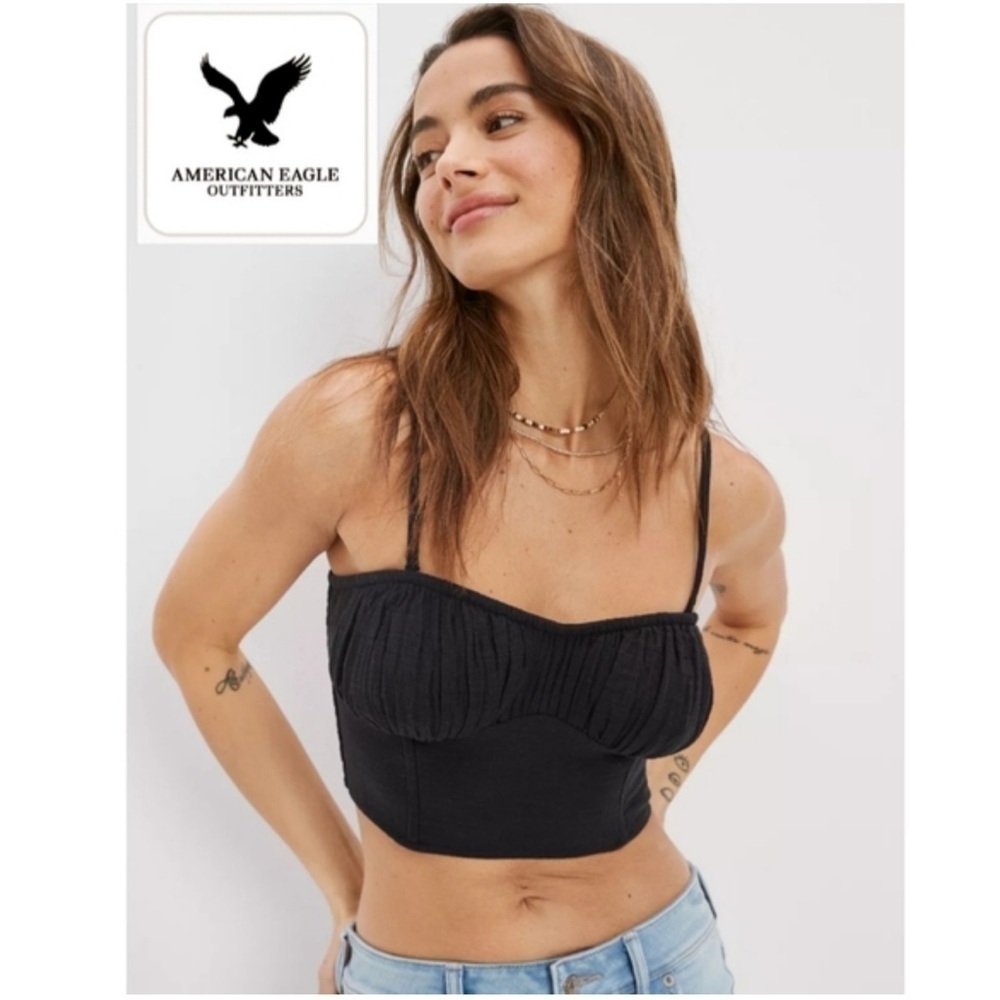 American Eagle Black Corset Tube Top Tank Top Size Small Removeable Straps